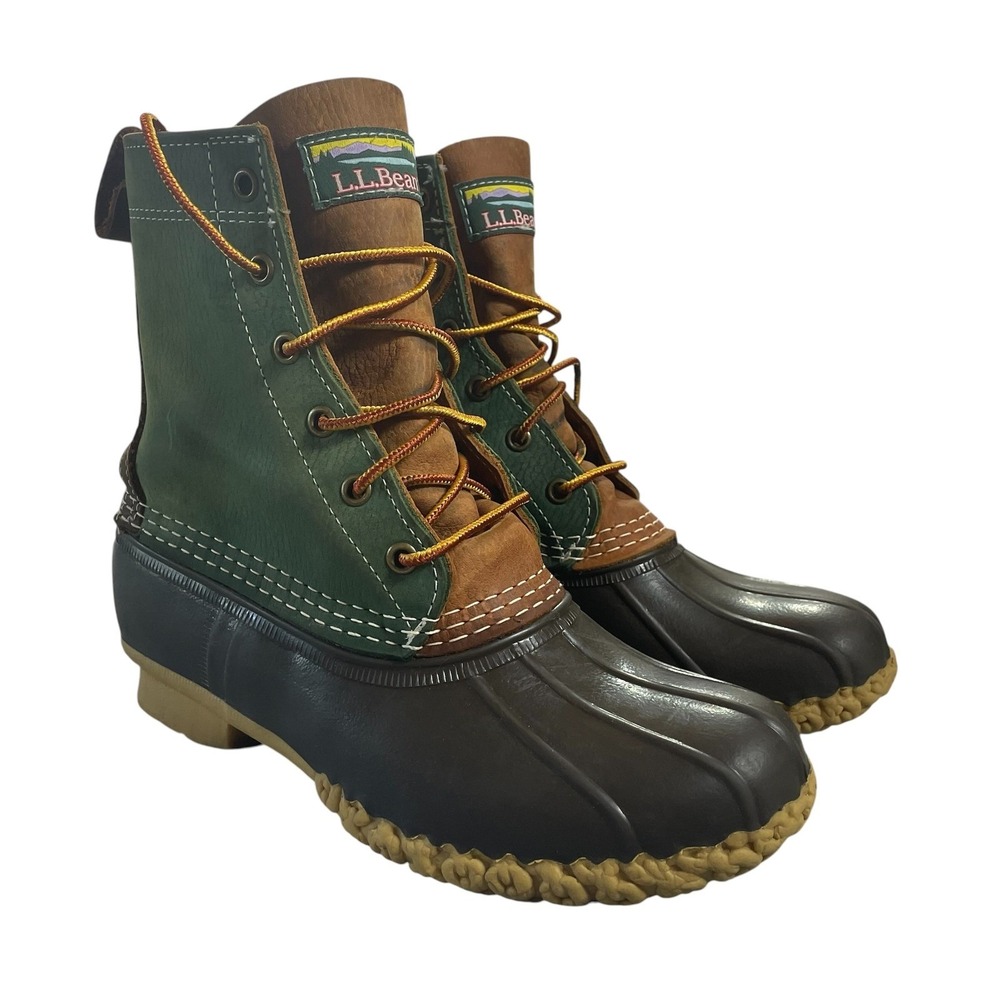 Vintage LL Bean Duck Boots Womens Size 7 Green Brown Leather Duck Boots USA Made